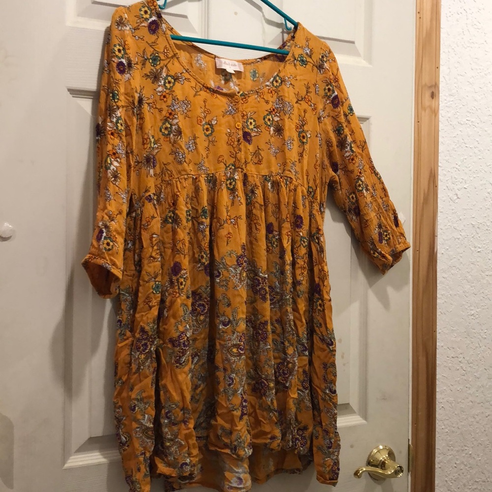 Mustard yellow Altar’d State babydoll dress